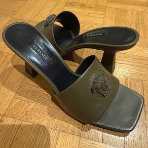 Versace Dark Green Heeled Mules